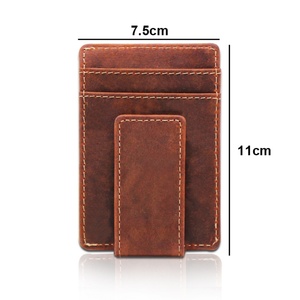 High Quality Full Grain Crazy Horse Leather Minimalist <b>Wallet</b> Men Card <b>Holder</b> Leather Money Clip - Product Image 5