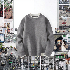 Pull décontracté à col rond pour homme ANSZKTN, printemps et automne, tricoté avec motif, anti-boulochage, laine/acrylique, matière épaisse - Product Image 3