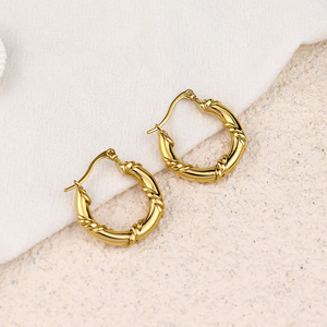 Pendientes de Aro Gruesos de Acero Inoxidable con Baño de Oro de 18K, Diseño <span class=keywords><strong>Irregular</strong></span> y Moderno, para Mujer, Regalo de Boda - Product Image 4