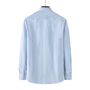 Camicie Casual da <span class=keywords><strong>Uomo</strong></span> <span class=keywords><strong>a</strong></span> Maniche Lunghe Più Popolari, <span class=keywords><strong>a</strong></span> <span class=keywords><strong>Righe</strong></span> <span class=keywords><strong>Blu</strong></span> <span class=keywords><strong>e</strong></span> Bianche, 100% Cotone Popeline Traspirante Antipiega - Product Image 4