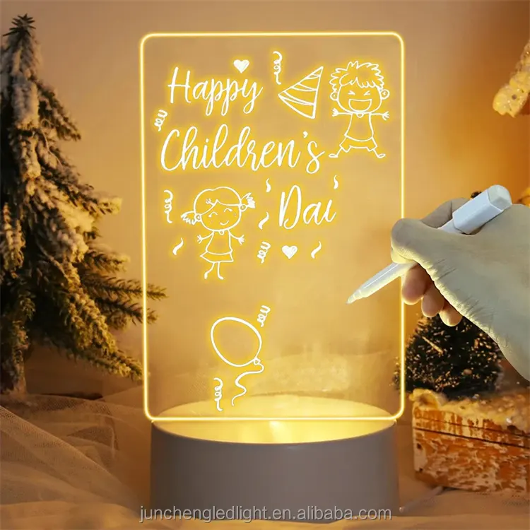 뜨거운 판매 3D DIY 메시지 보드 야간 조명 3 7 16 색 발광 LED 노트 보드 크리스마스 새해 야간 램프
