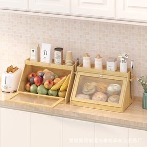 Caja de pan de bambú para encimera de cocina con tapa, organizador de madera maciza para postres y condimentos - Product Image 3