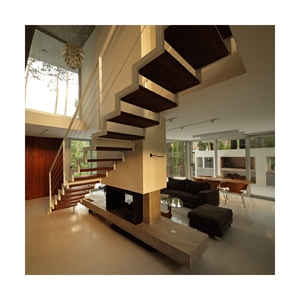 Scala Flottante Moderna da Interno Prima in Acciaio <span class=keywords><strong>e</strong></span> Legno con Monostringa, Gradini in Legno <span class=keywords><strong>e</strong></span> Balaustra in Acciaio Inossidabile - Product Image 2