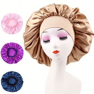 Large Wrap Cap Satin Bonnets Elastic Wide Band Hair Bonnet for Black Women <b>Braids</b> Night Sleeping Caps - Product Image 3