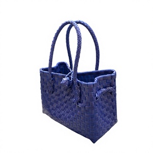 Sac fourre-tout en plastique tissé fait main, écologique, imperméable, pour le marché, les courses, sac à main personnalisé, panier de plage d'été pour femmes - Product Image 5