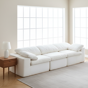 شحن مجاني، متوفر في المخزون، أريكة كلاود كبيرة جدًا 120 بوصة مضغوطة، أريكة بيضاء معيارية مع وسائد فاخرة لغرفة المعيشة - Product Image 1
