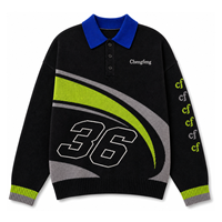 Pull Polo Homme Rétro Racing Numéro 36 Rayures Courbes Manches Longues Tricoté OEM Vente en Gros