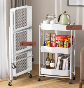 Estante de piso multicapa para cocina doméstica, estante de almacenamiento plegable giratorio móvil con carrito para aperitivos de libros de verduras - Product Image 3
