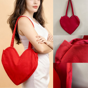 Túi tote vải bố dày hình trái tim nhãn hiệu riêng, thời trang mùa hè dành cho nữ, túi mua sắm tạp hóa tùy chỉnh in logo - Product Image 4