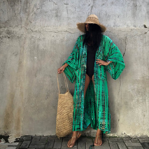 Q109027 Plus Size abito da spiaggia lungo Tie Dye Kimono anteriore aperto a maniche lunghe tessuto con tutto il <span class=keywords><strong>pizzo</strong></span> copricostumi da spiaggia - Product Image 6