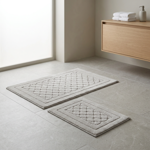 Ensemble de tapis de bain de luxe en coton recyclé teint en fil et tissé jacquard, couleur beige Clark, 40*60cm+60*100cm, pour la maison et l'hôtellerie, fabriqué en Turquie - Product Image 3