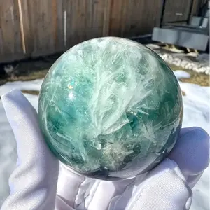 Vente en gros de sphères de cristal de fluorite verte naturelle, plumes de neige, décorations Reiki, Feng Shui - Product Image 5