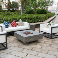 Table de foyer extérieur moderne en béton carré au gaz naturel, aspect travertin brut, puissance de chauffage 65000 BTU, portable pour jardin et terrasse