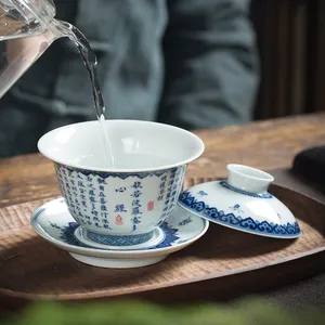 Teetassen Teeschalen blau und weiß Porzellanprodukte Haushalt täglich gebrauchter Teetasse China Marke ethnischer Stil handbemalte Handwerkskunst