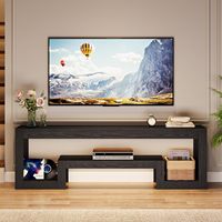 Meuble TV HANYEE en bois grainé noir avec rangement ouvert, console multimédia simple et moderne pour salon