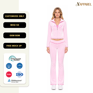 Conjunto de Chaqueta Corta con Cierre y Pantalones Acampanados para Mujer, Marca Privada, Fabricante OEM ODM, Logotipo Personalizado A&J, Diseño Personalizado, OEKO-TEX GRS - Product Image 1