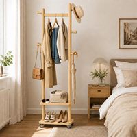 Porte-manteau mobile sur roulettes, avec 5 crochets, 2 étagères et rotation à 360° °   Roues silencieuses pour entrée et chambre à coucher