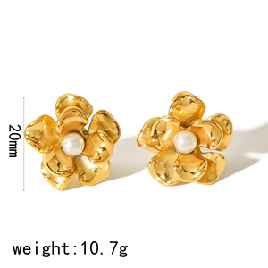 Pendientes de Flor con Perlas y Piedras Verdes, Baño de Oro de 18K sobre Plata, Engaste en Bisel, para Uso Diario - Product Image 4