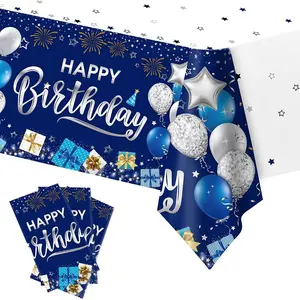 Decorazioni di buon compleanno tovaglia di compleanno blu Navy e argento per copritavolo per ragazze dei ragazzi per forniture per feste di compleanno