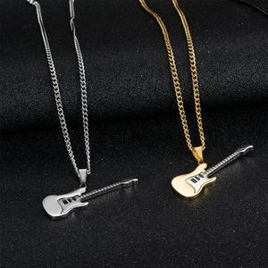 Guitar Pendant <b>Necklace</b> Zinc Alloy Unisex Fashion Jewelry <b>Statement</b> Pendant For Men Women Music Lover Gift - Product Image 2