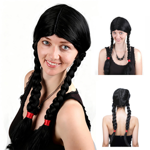 Peluca de <span class=keywords><strong>Addams</strong></span> para Cosplay, para Mujeres y Niñas, Larga, Negra, de Fibra Sintética, de Buena Calidad, para Halloween y Festivales - Product Image 1