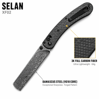 Couteau pliant XF02 64g ultra léger en fibre de carbone 3K, manche en acier Damas VG10, fabrication artisanale, couteau EDC pour gentleman