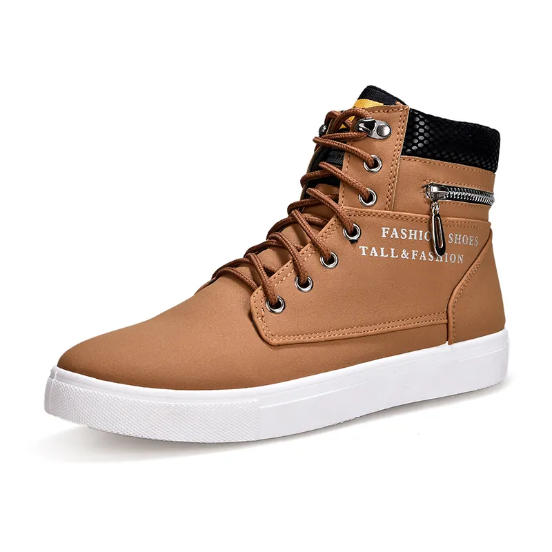 Men's Sneakers Autumn Winter Leather High Top Men Shoes Retro Casual Hard-wearing Boots Male