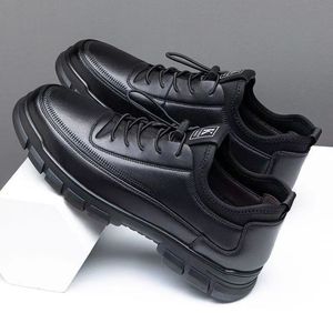 K Fashion <b>Shoes</b> Men's Black Leather Casual <b>Work</b> Boots Warm Lined Winter Sneakers <b>Comfortable</b> Durable Outdoor Wear - Product Image 2