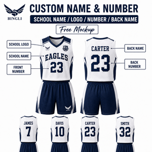 Maglie per Squadre Scolastiche per Bambini, Sublimazione Completa, Blu Navy e Bianco, Stemma Scolastico Personalizzato, Logo, Nome e Numero Inclusi, 100% Poliestere, Asciugatura Rapida - Product Image 4