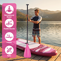 Pagaie gonflable 2-en-1 rose pour SUP et kayak, rame hybride magenta réglable à double extrémité, rame convertible légère en 4 parties
