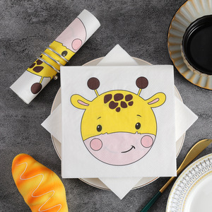 Cute Animal Cartoon Giraffe Square Paper Napkins 330mm Printed For Themed Party Disposable Serviettes - Product Image 3
