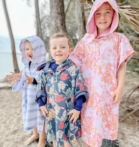 Benutzer definiertes Logo und Druck Australien heiß verkaufen Mikro faser Waffel Kapuze Poncho Surf Strand tücher für Erwachsene und Kleinkinder