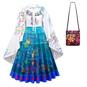 Karneval Cosplay Baby Girls Party Weihnachten Encanto Madrigal Dolores Isabela Outfits Halloween Mirabel Kleid Kostüme mit Taschen