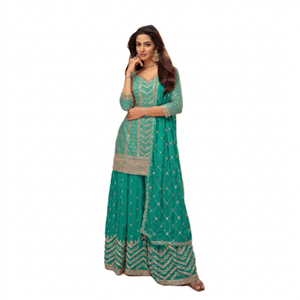 Salwar Kameez Traditionnel Vert Élégant en Modal avec Broderie et Dupatta – Longueur Standard pour Femme – Idéal Printemps, Automne, Hiver, Mariages et Fêtes - Product Image 1