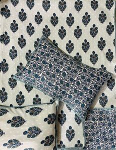 Handmade Blue Floral Cotton Quilt Reversible Double Bed <b>Comforter</b> <b>Set</b> with Matching Pillow Covers - Product Image 1