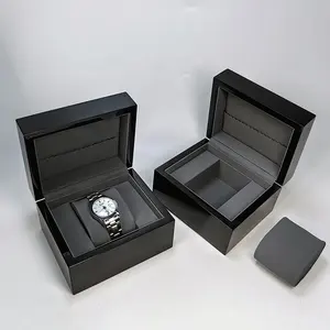 Lcquer Paint Mens Watches Packaging Black Luxury Wooden Watch Box Lining PU Leather