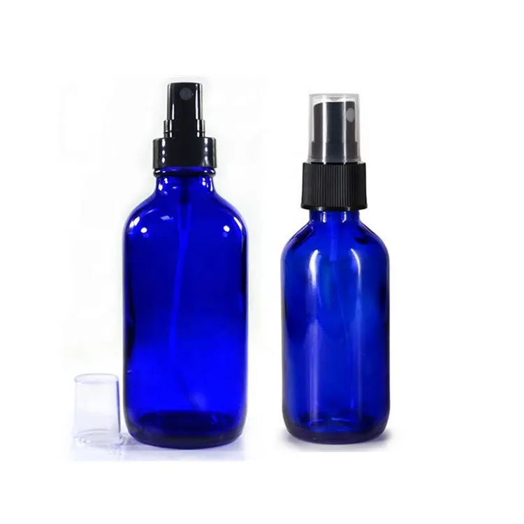 Top Supplier Boston Round 1oz 2oz 30ml 60ml 120ml 250ml Cobalt blue amber clear green glass bottle with spray pump dispenser