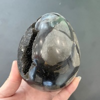 Vente en gros artisanat spirituel semi-précieux en forme d'œuf naturel noir jaune septum druzy crystal geode à vendre