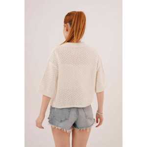 เสื้อคาร์ดิแกนผู้หญิงแบบขายส่ง แขนสั้นครึ่งแขน ติดกระดุม ดีไซน์เปิดไหล่ - Product Image 2