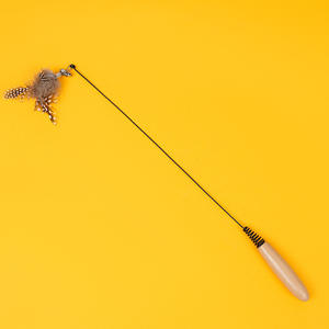 CFA Grade Spring Cat Teaser Wand con mango de madera Feather Bell Refill - Product Image 1