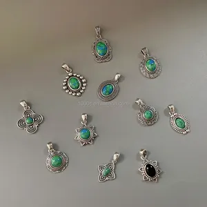Grosir keluaran baru S925 perak antik perak liontin jimat dengan pirus perhiasan mode untuk Wanita Pria Hadiah
