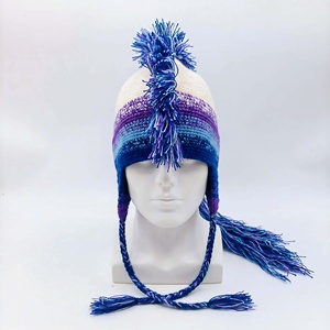 Chapeau Viking brodé à la main, couleur dégradée, bonnet d'hiver tricoté, pompons moelleux, chaud, respirant, 100% acrylique, chapeau décontracté - Product Image 6