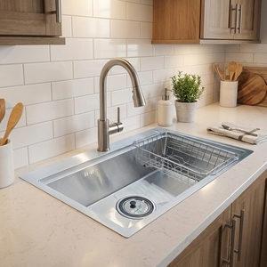 SUS304 Stainless Steel Single Bowl Kitchen <b>Sink</b> Topmounted <b>Drainer</b> Undermount Installation Two Holes Warranty 3 Years - Product Image 5
