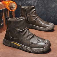 Bottes de motard montantes décontractées pour homme, style rétro britannique, en polyuréthane, avec fermeture éclair intérieure épaissie et semelle extérieure en PVC, pour le travail.