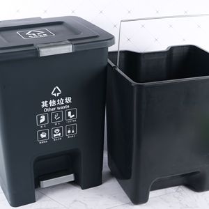 Poubelle à pédale Fengji 25L, noire, rectangulaire, pour intérieur, autre bac à déchets - Product Image 3