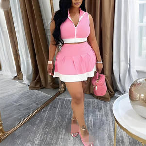 Ensemble deux pièces pour femmes, été 2025, haut court sans manches à fermeture éclair et <span class=keywords><strong>jupe</strong></span> plissée, style Y2K, longueur au-dessus du genou, tissu tricoté décontracté - Product Image 4