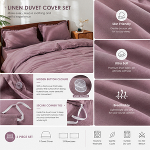 Juego de Ropa de Cama de <span class=keywords><strong>Lino</strong></span> <span class=keywords><strong>Francés</strong></span> 100% Natural de Alta Calidad, 3 Piezas, Color Sólido, con 2 Fundas de Almohada, OEM ODM - Product Image 2