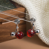 Boucles d'oreilles créoles cerise rouge, design fruit mignon, en acrylique plaqué argent, avec strass en cristal, pour femme, pour soirée, usage quotidien, bijoux de mode, cadeau
