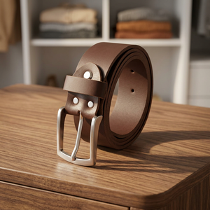 Genuine Leather <b>Belt</b> Cow Hide Solid Brown Pin <b>Buckle</b> Rectangular <b>Silver</b> Casual Durable Men's <b>Belt</b> - Product Image 3