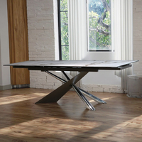 Table à manger moderne personnalisée, luxe léger, pieds en métal, verre trempé, pliable, 4 places, pour hôtel, appartement, salle à manger